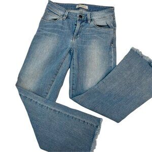 𝅺guess Mid Rise Wide Leg Cropped Raw Hem Vintage Denim Jeans Size 24